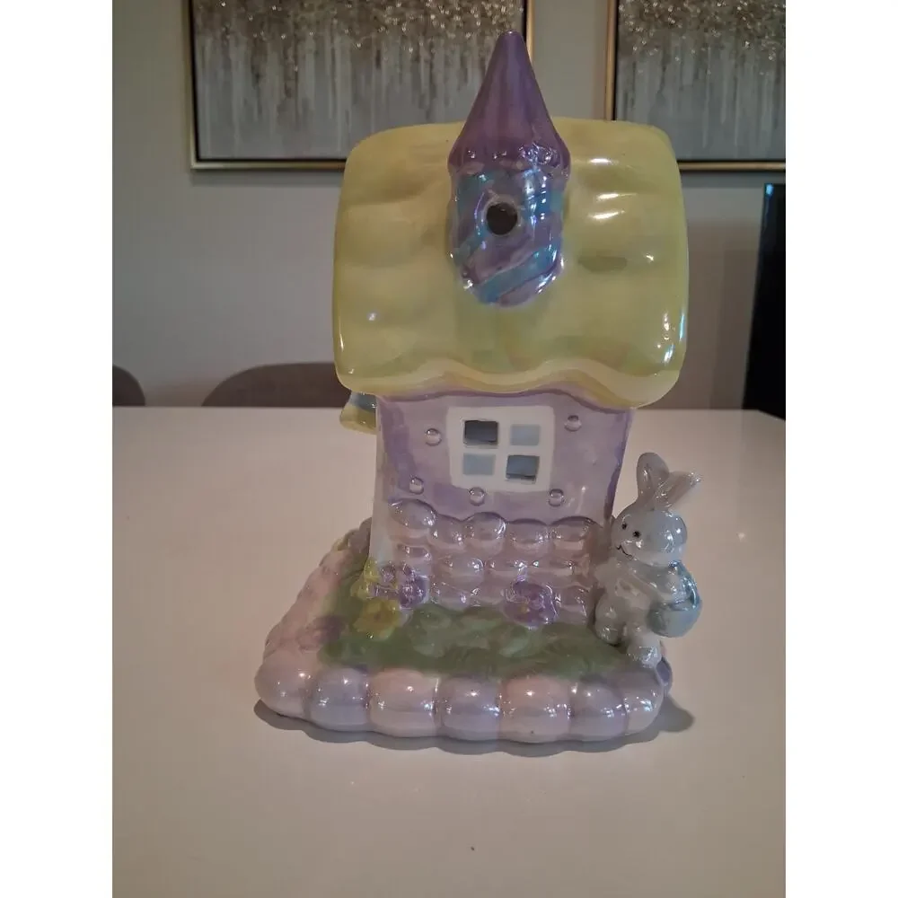 Vintage Ceramic Easter Candleholder House Pastel Lusterware Lighted Cottage...